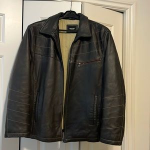 Men’s leather jacket- dark brown, with insulated lining, size L,